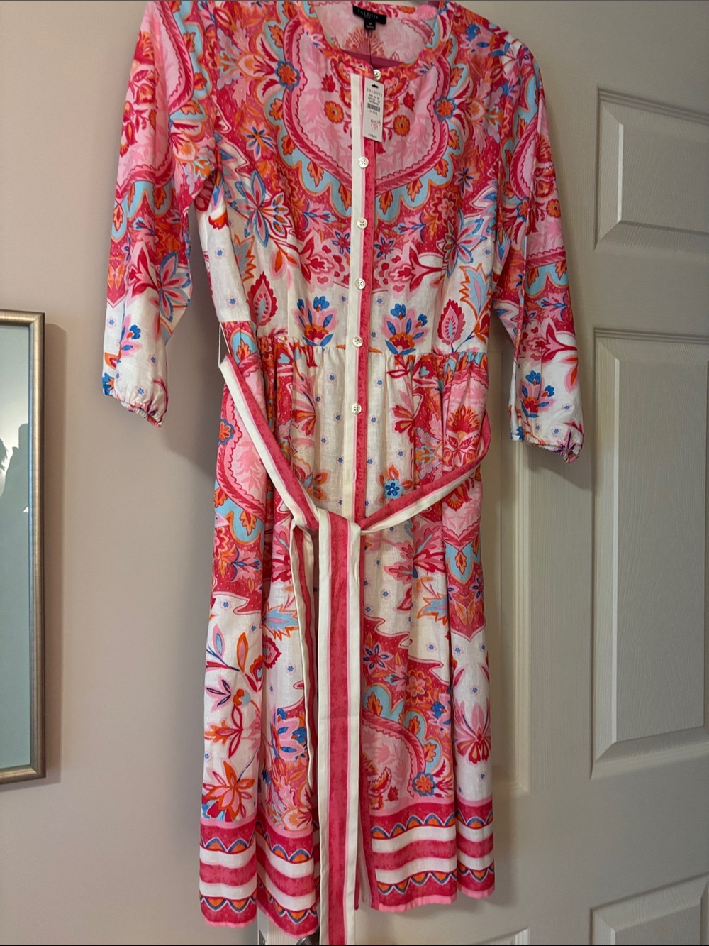 Bright Pink Paisley Button-Front Women's Dress nwt